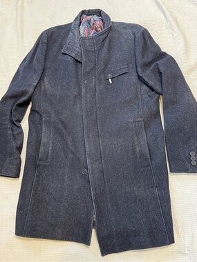 Ted Baker Men's Navy Wool Blend Overcoat - Classic Winter Coat